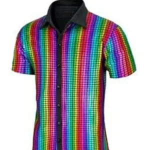 Camisa Disco de los 70 Retro para Hombre Estampada de Manga Corta Mezcla de Algodón Top Casual Vintage Fiesta Solapa