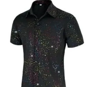 Camisa de fiesta disco vintage de los 70 para hombre con estampado de brillo colorido