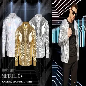 Chaquetas bomber metálicas brillantes para hombre para fiestas de discoteca y calle