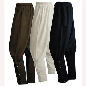 Renaissance medieval men's cotton linen trousers with lace-up ankle details in three colors