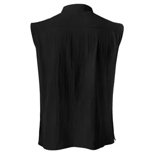 Vista posteriore di una camicia nera senza maniche medievale rinascimentale con colletto
