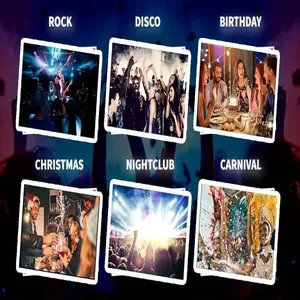 Collage que muestra escenas de uso para la chaqueta disco metalizada para hombre: fiestas.