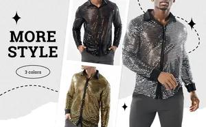 Camisas de lentejuelas de manga larga para fiestas disco de los 70 en tres colores
