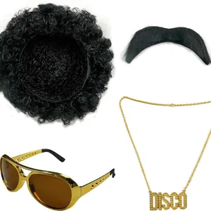 Set de accesorios de disfraz disco de los años 70 con peluca bigote gafas y collar