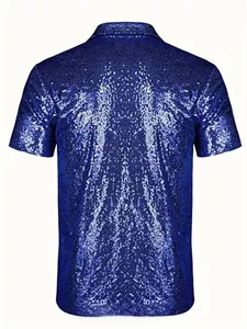 Vista posteriore dettagliata della polo da uomo con paillettes blu reale disco