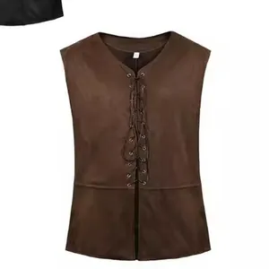 Gilet medievale rinascimentale marrone con lacci per costume da cosplay di Halloween