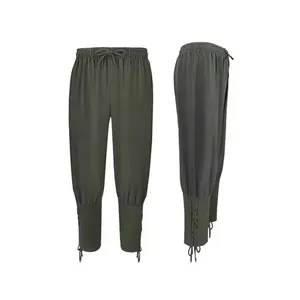 Pantaloni stile rinascimentale verde oliva con lacci ai polpacci per Halloween
