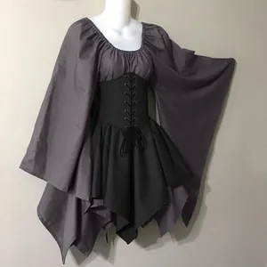 Medieval Renaissance long sleeve dress with gothic corset for Halloween party costume