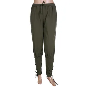 Vintage medieval Renaissance men's cotton linen trousers with lace-up cuffs