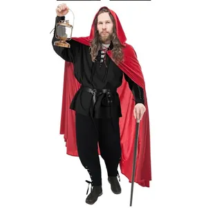 Costume da pirata medievale rinascimentale da uomo con mantello rosso con cappuccio