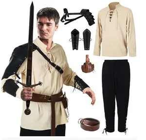 Costume rinascimentale da uomo con camicia da pirata, pantaloni e armatura medievale set