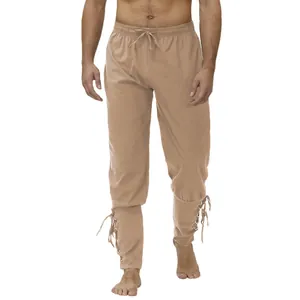 Pantalones con cordones del Renacimiento medieval en caqui para el teatro steampunk