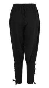 Black men's medieval Renaissance trousers with adjustable lace-up ankle cuffs.