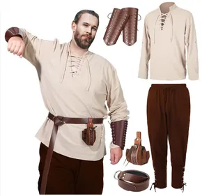 Set costume rinascimentale da uomo 4 pezzi con tunica, pantaloni, cintura e parabraccia