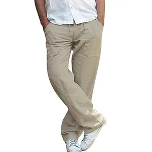 Leichte Herren Baumwolle Leinen Freizeithose in Khaki mit elastischem Tunnelzug
