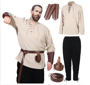 Costume Renaissance da uomo 4 pezzi con camicia pirata e pantaloni medievali lacci