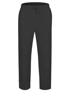 Lässige Herrenhose aus Leinen-Baumwoll-Mischung mit Kordelzug und elastischem Bund, Schwarz.