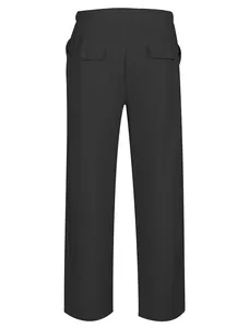 Detailansicht der Rückseite der schwarzen Baumwoll-Leinenhose mit Pattentaschen