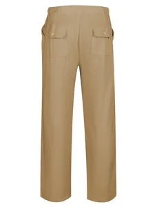 Rückansicht einer khakifarbenen Herren-Leinenhose mit elastischem Bund und Taschen