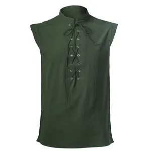 Camicia rinascimentale medievale senza maniche con allacciatura in tessuto verde