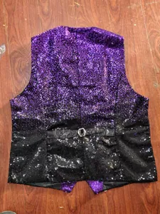 Back detail of purple and black gradient sequin vest for men with strap
