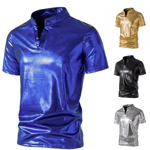 Glänzendes Metallic-Henley-Poloshirt für Herren, perfekt für Nachtclub und Partys