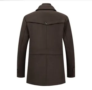 Back view of men's brown business wool coat with stylish double collar detail
