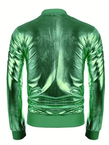 Vista trasera de chaqueta metálica verde brillante de hombre para fiesta disco