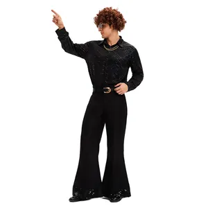 Men's retro disco costume with sequin shirt and flared pants for cosplay parties