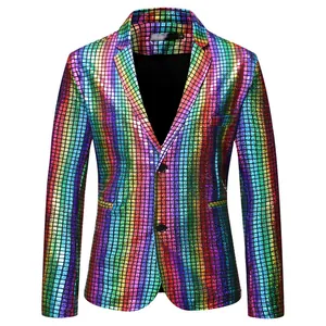 Shiny rainbow sequin blazer jacket for stage performance, nightclub and party wear