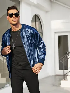 Chaqueta bomber metalizada azul brillante para hombre ideal para fiestas disco de los 70