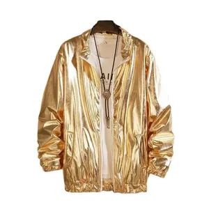 Veste métallique dorée brillante pour hommes, coupe ample idéale pour la scène