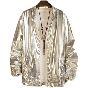 Veste métallique argentée pour homme, coupe ample pour loisirs et spectacles