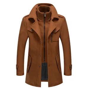 Men's Business Wool Blend Overcoat Winter Thickened Double Collar Jacket Solid Color Fashion Casual Warm Coat Outwear
