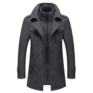 Men's business wool blend coat with stylish double collar design for autumn and winter.