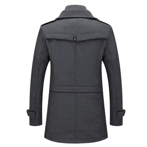 Classic charcoal gray men's wool business overcoat, elegant back view design detail