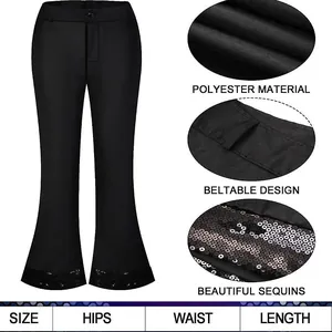 Pantalones de campana disco negros vintage de los años 70 para hombres con lentejuelas