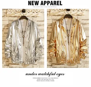 Vestes de bomber métalliques brillantes argent et or pour hommes pour scène et club