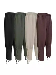 Men's Renaissance pirate Viking pants with drawstring waist and lace-up ankle cuffs