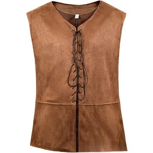 Gilet de pirate steampunk de la Renaissance médiévale pour hommes avec laçage avant