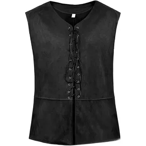 Gilet médiéval steampunk noir pour hommes avec laçage frontal style renaissance gothique