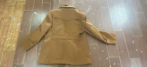 Detailed back view of a classic camel wool business coat for men with button features