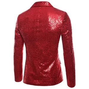 Achteraanzicht van rode pailletten blazer voor heren, ideaal voor optredens en feesten