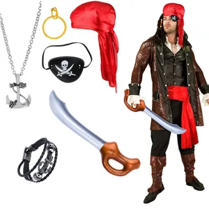 Pirate Headband Red Sash Costume Accessories Halloween Kids Party Props Satin Headwrap Waist Bandana Role Play Headwear