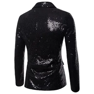 Achteraanzicht van een heren blazer met zwarte pailletten in een slim fit model