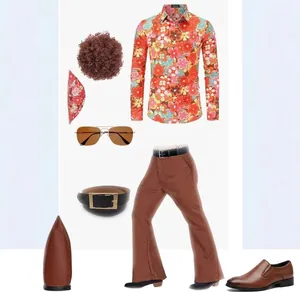 Abito disco retrò anni '70 per uomo con camicia a fiori e pantaloni a zampa