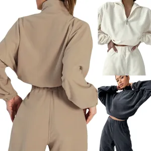 Ensemble Sweat-shirt et Pantalon de Jogging Décontracté à Demi-zip pour Femmes Top And Bottom en Polaire