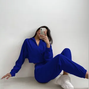 Ensemble de détente bleu royal pour femmes avec demi-fermeture éclair et pantalon de jogging