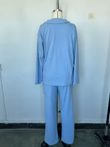 Back view detail of light blue two-piece loungewear set on a mannequin showing fit and drape