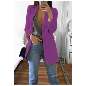 Stijlvolle paarse getailleerde blazer voor dames met chique revers en open voorkant